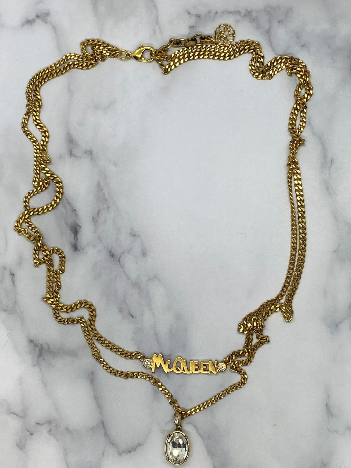 ALEXANDER MCQUEEN Rhinestone Brass MultiChain Necklace - Pre owned