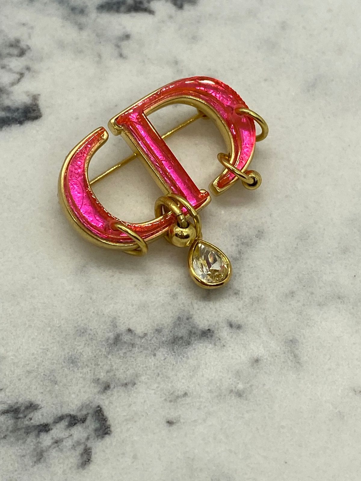 CHRISTIAN DIOR CD Plastic Pink Neon Brooch Pin - USED