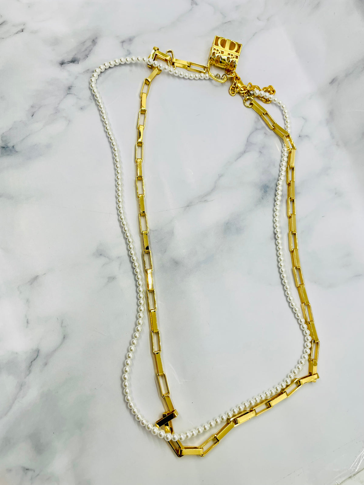CHRISTIAN DIOR Pearl Chain Layer Necklace - Pre owned