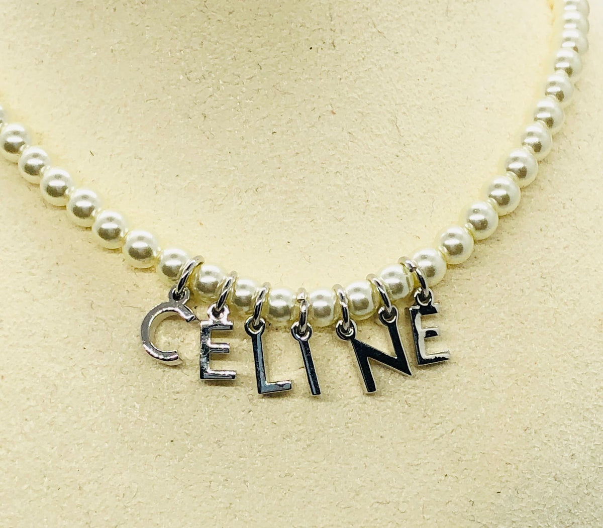 CELINE Faux Pearl Monogram Trim Necklace - Pre owned