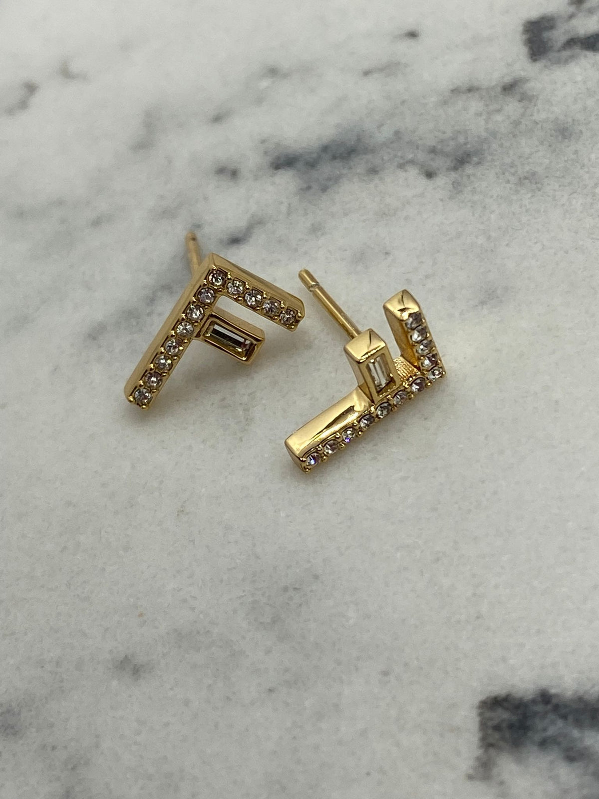 FENDI F  Gold Tone Rhinestone Earrings - Pre owned