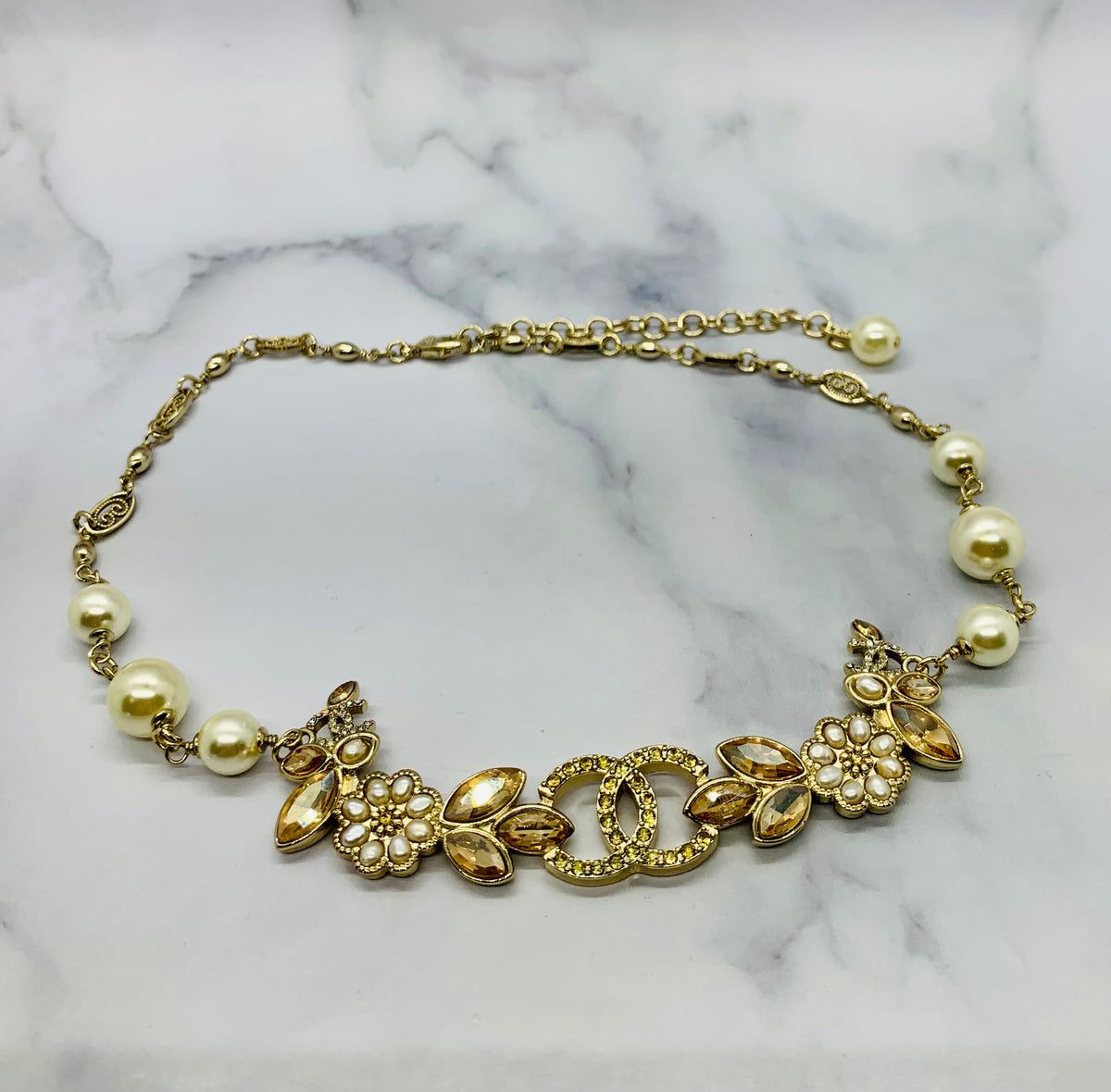 CHANEL CC Rhinestone Floral Necklace - Pre owned