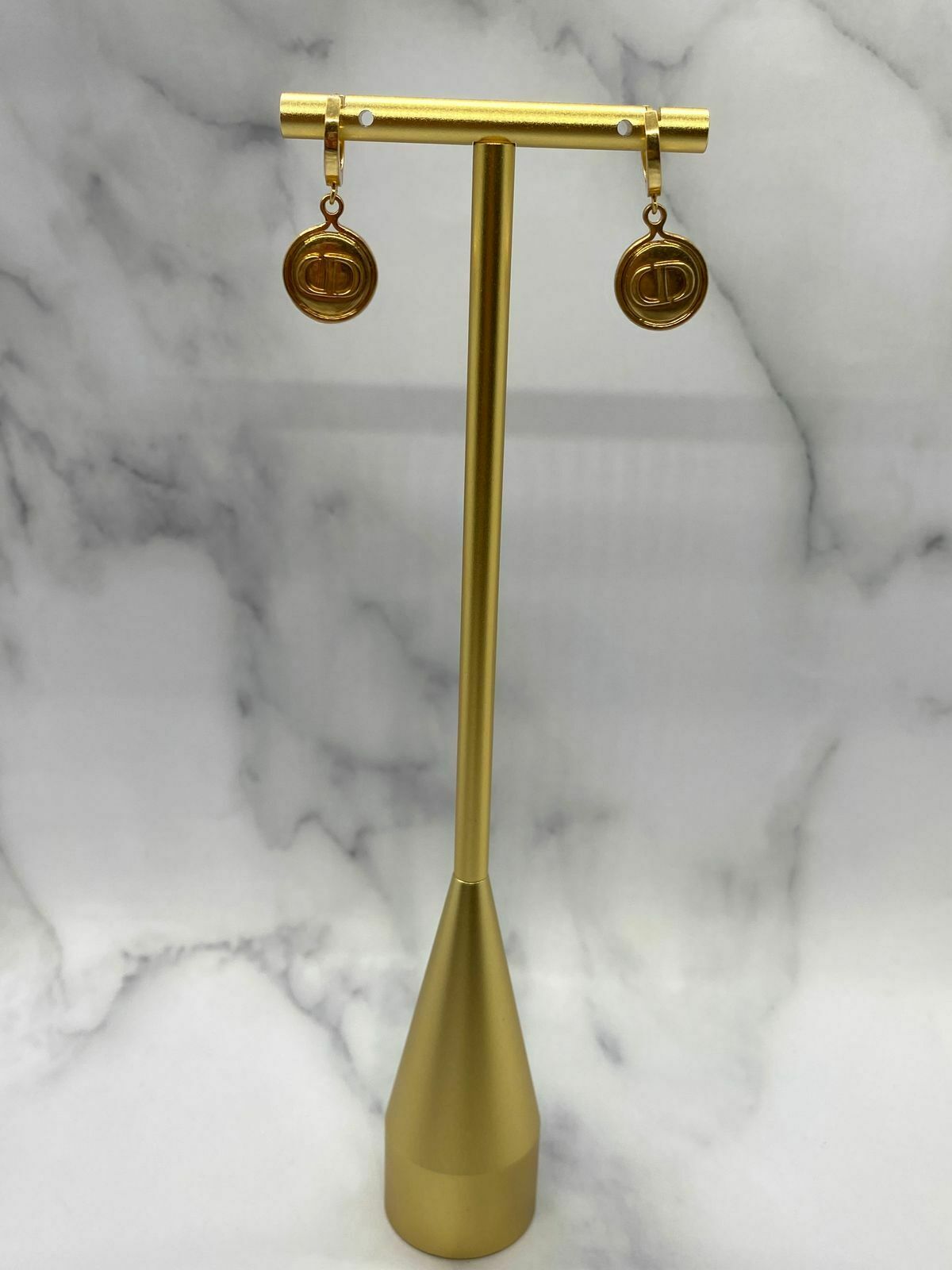 CHRISTIAN DIOR CD Gold Tone Coin Earrings - Pre owned