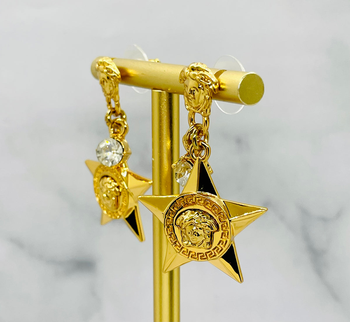 VERSACE Star Medusa Rhinestone Pendant Earrings - Pre owned