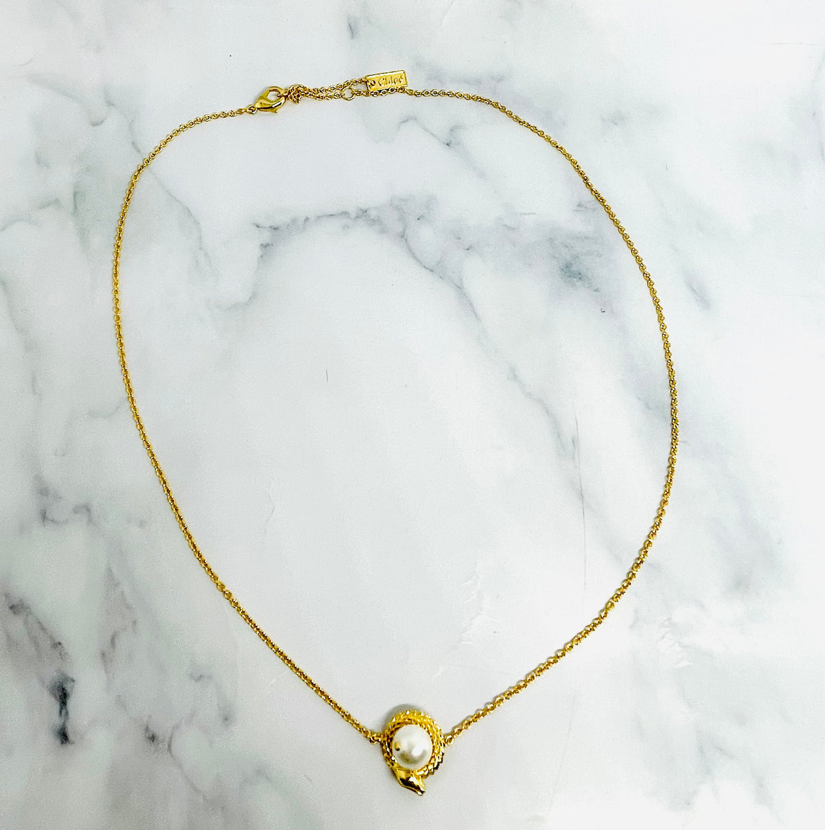 CHLOE Pearl Lariat Statement Necklace - Pre owned