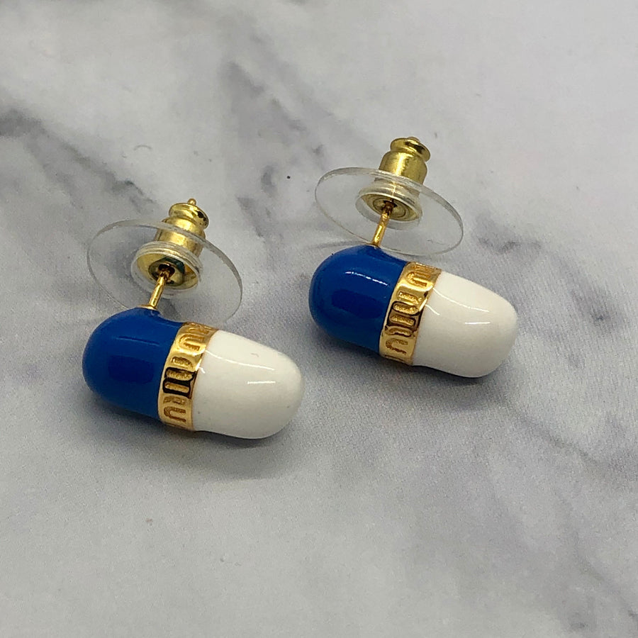 MIU MIU Blue & White Pill Shape Earrings - Pre owned