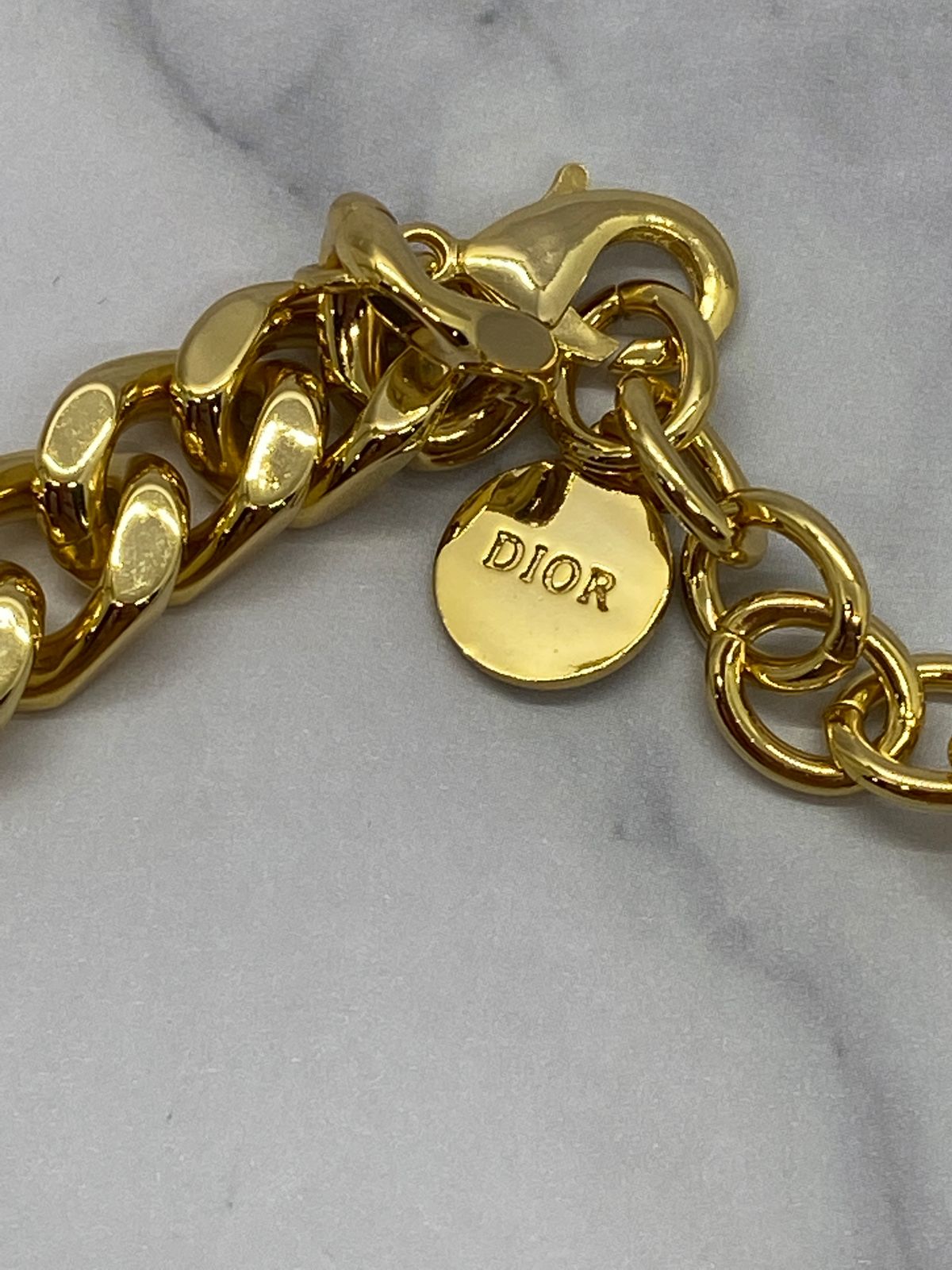CHRISTIAN DIOR CD Gold Tone Chain Choker Necklace - USED