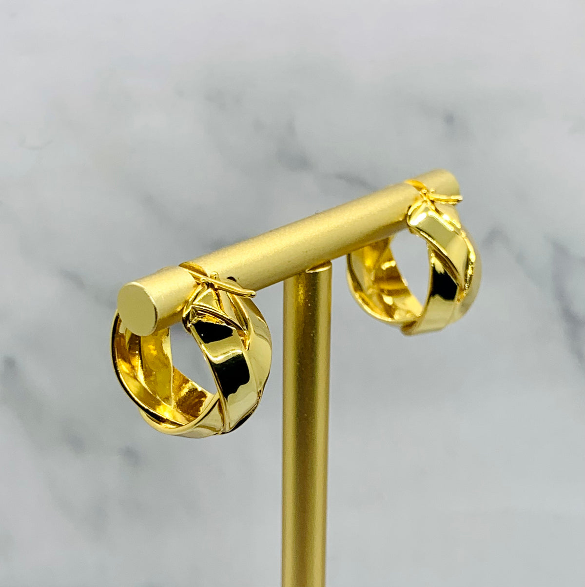 CELINE Monogram Gold Tone Square Earrings - Pre owned