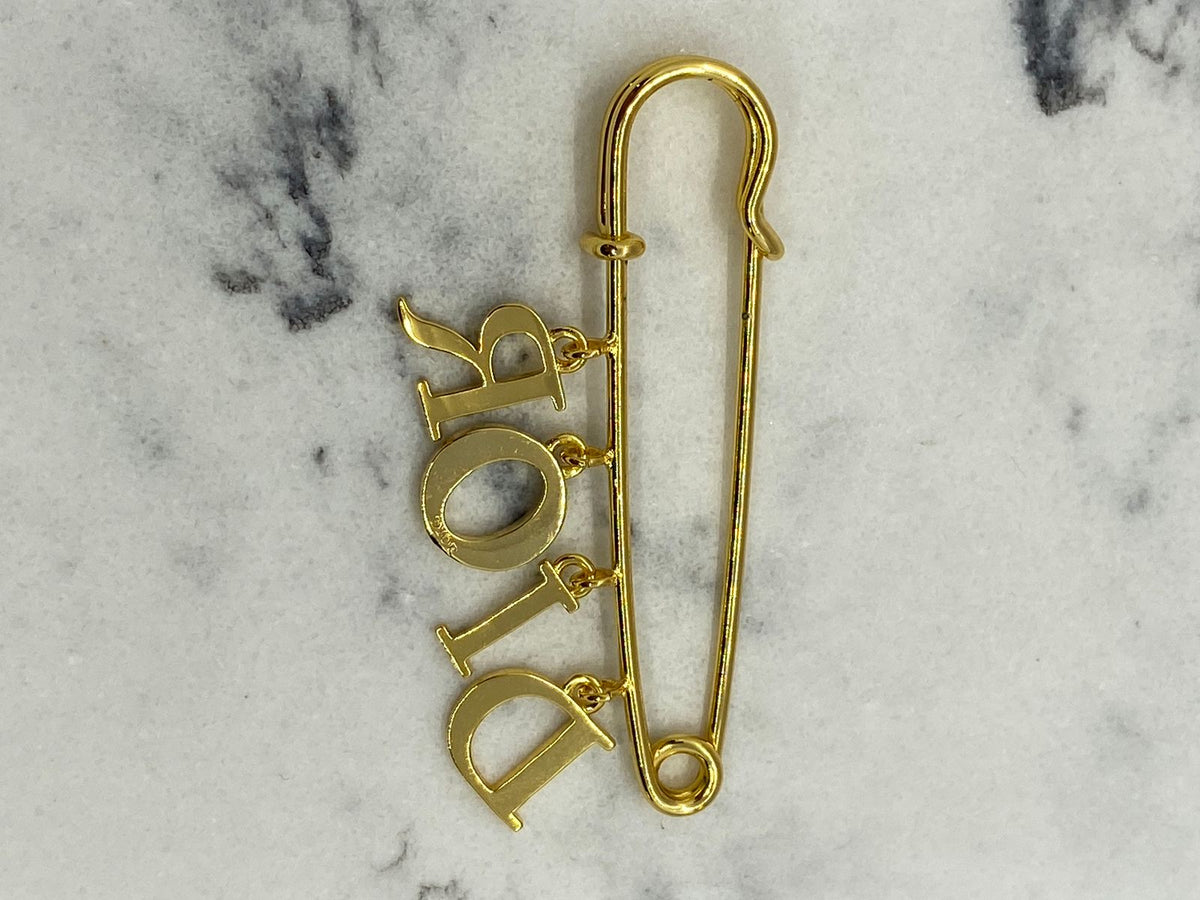 CHRISTIAN DIOR Gold Tone Safety Pin Brooch - USED