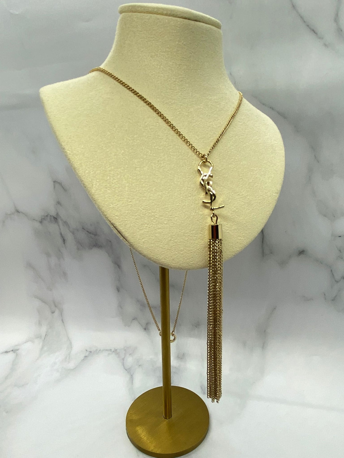 YSL Yves Saint Laurent Gold Tone Tassel Necklace - Pre owned