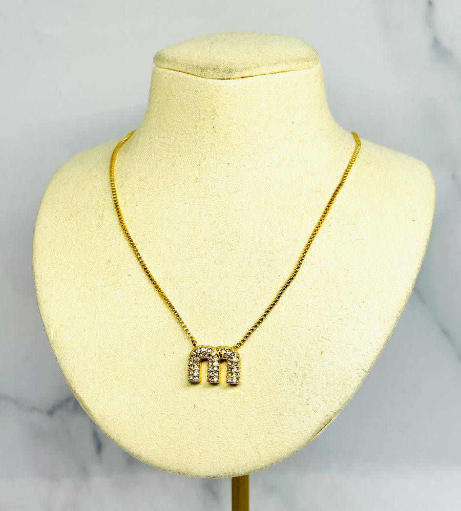 MIU MIU M Gold Tone Rhinestone Chain Necklace - Pre owned