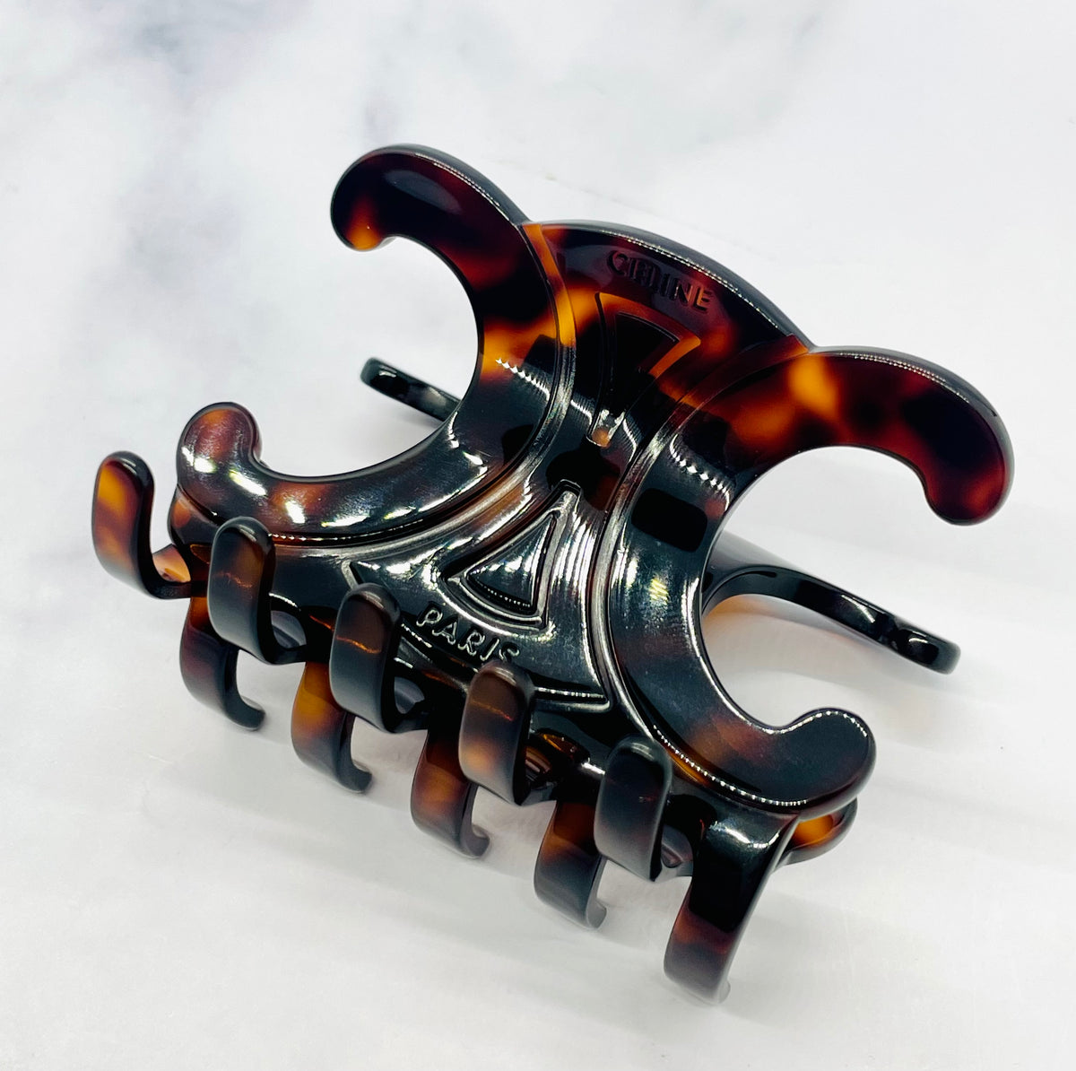CELINE Tortoise Monogram Hair Clip - Pre owned