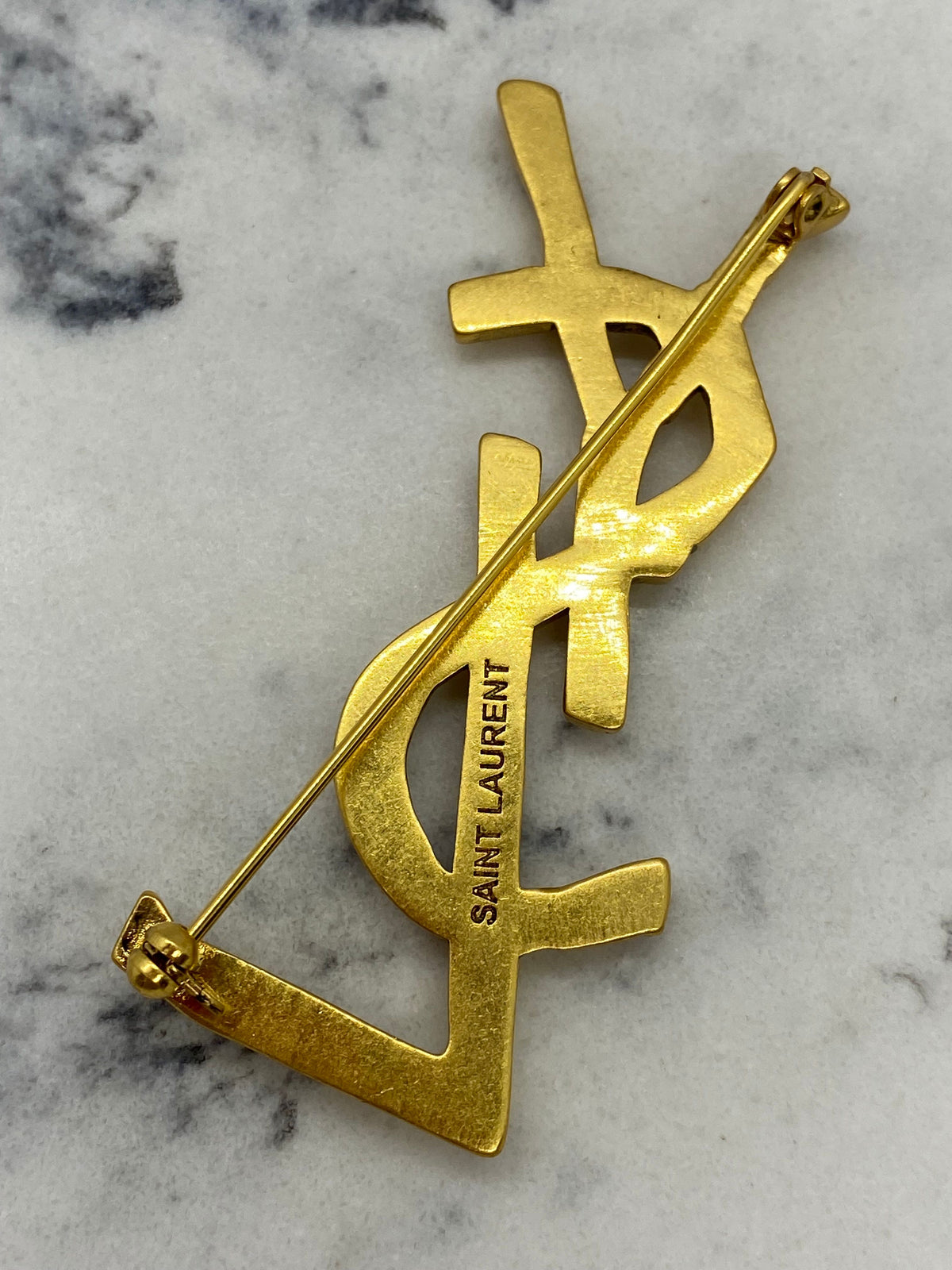 YSL YVES SAINT LAURENT Brass Tone Brooch Pin - Pre owned