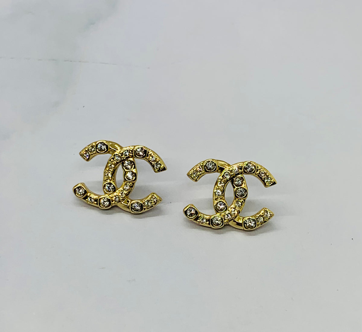 CHANEL CC Gold Tone Rhinestone Earrings - Pre owned