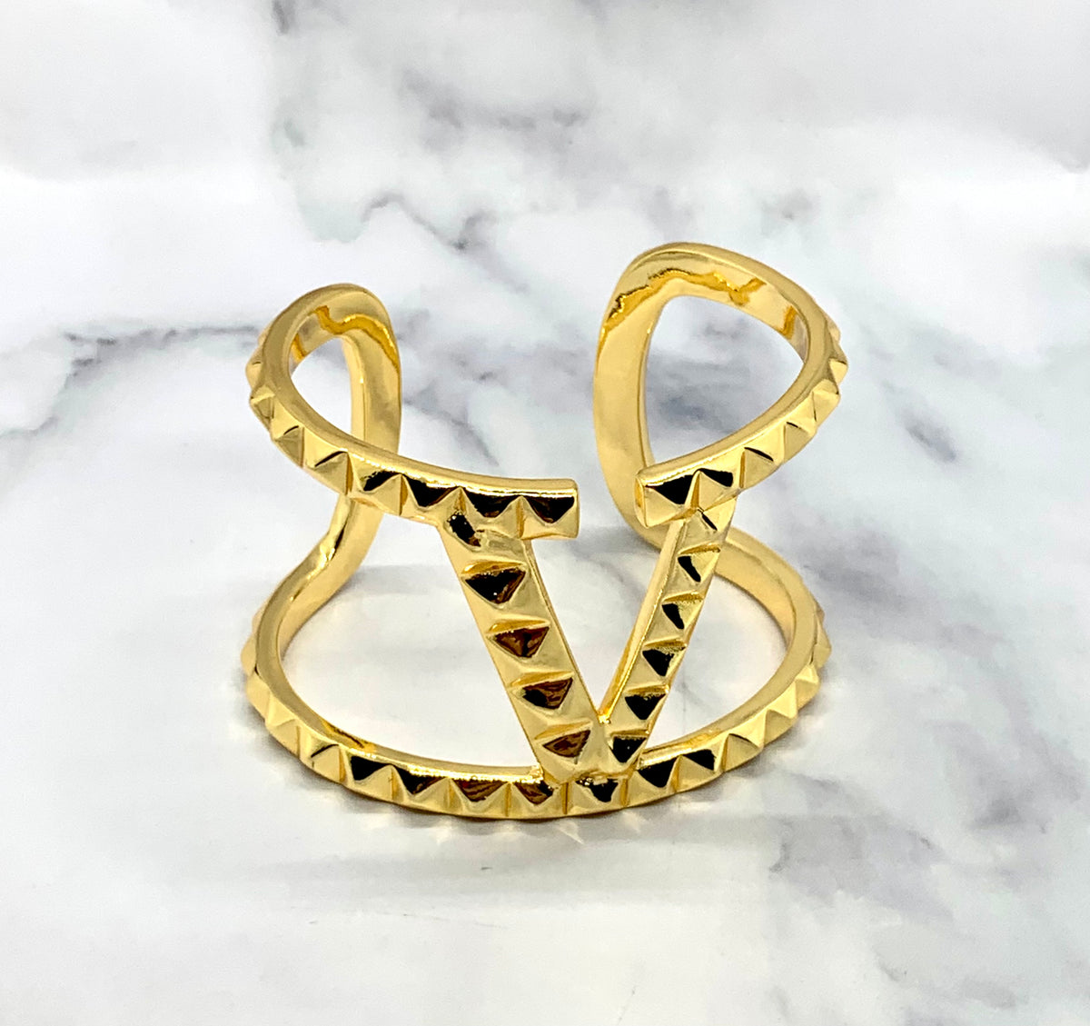 VALENTINO V Gold Rockstud Cuff Bracelet - Pre owned