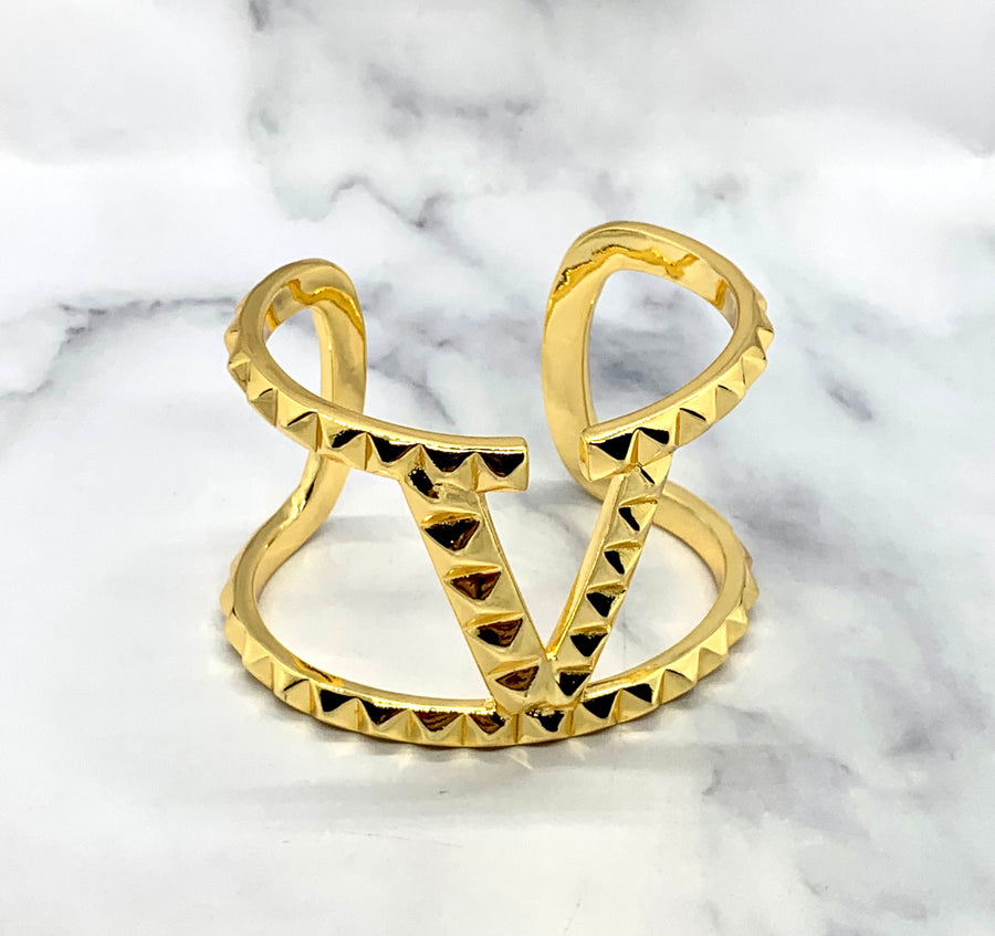 VALENTINO V Gold Rockstud Cuff Bracelet - Pre owned