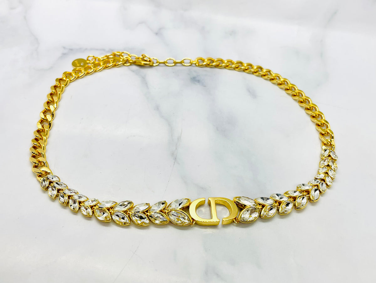 CHRISTIAN DIOR CD Rhinestone Choker Necklace- Pre owned