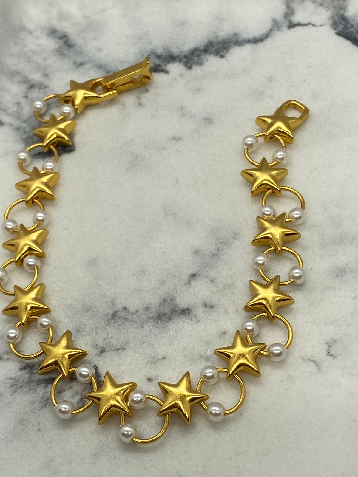 YSL Yves Saint Laurent Gold Tone Pearl Star Bracelet - Pre owned