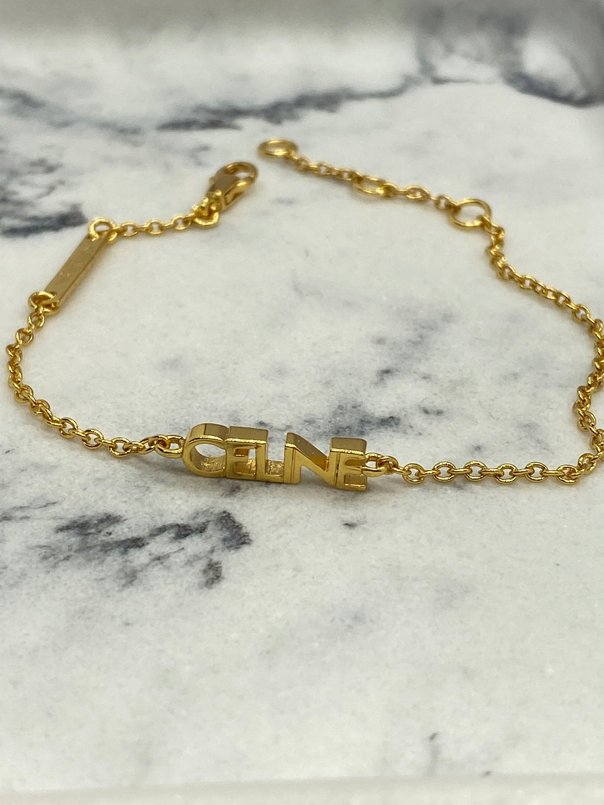 CELINE Gold Tone Monogram Nameplate Bracelet - Pre owned