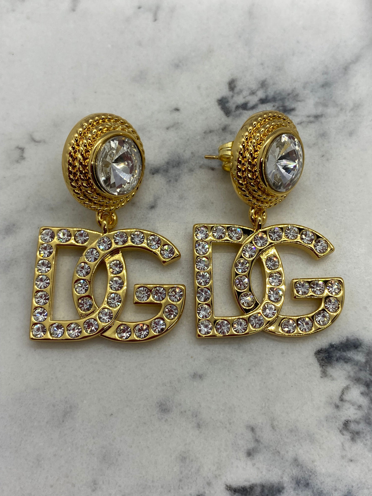 DOLCE & GABBANA Gold Tone Rhinestone Earrings - Pre owned
