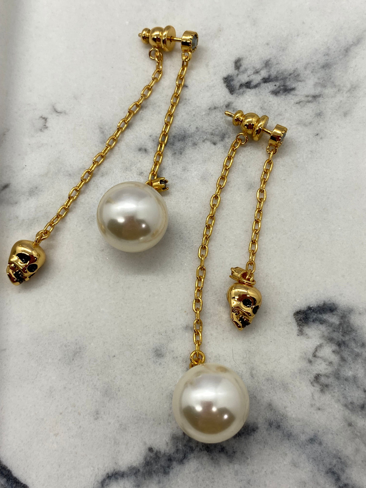 ALEXANDER McQUEEN Gold Tone Pearl Skull Earrings - Pre owned