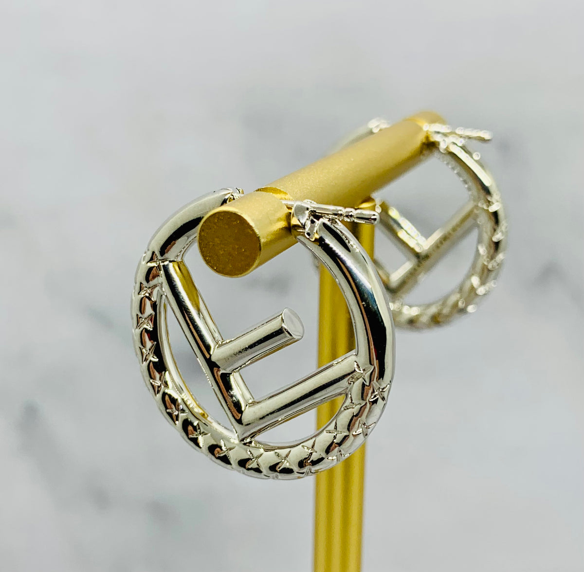 FENDI FF Silver Tone Hoop Earrings - Pre owned