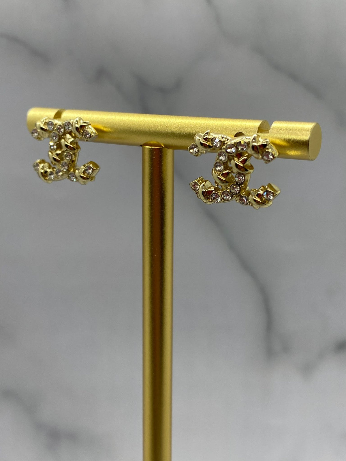 CHANEL CC Gold Tone Rhinestone Small Earrings - USED