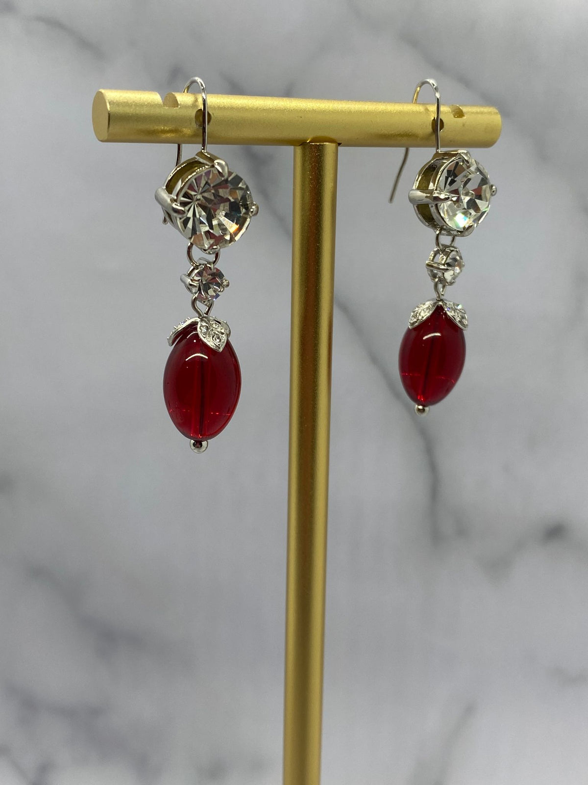 MIU MIU Rhinestone Red Pendant Earrings - Pre owned