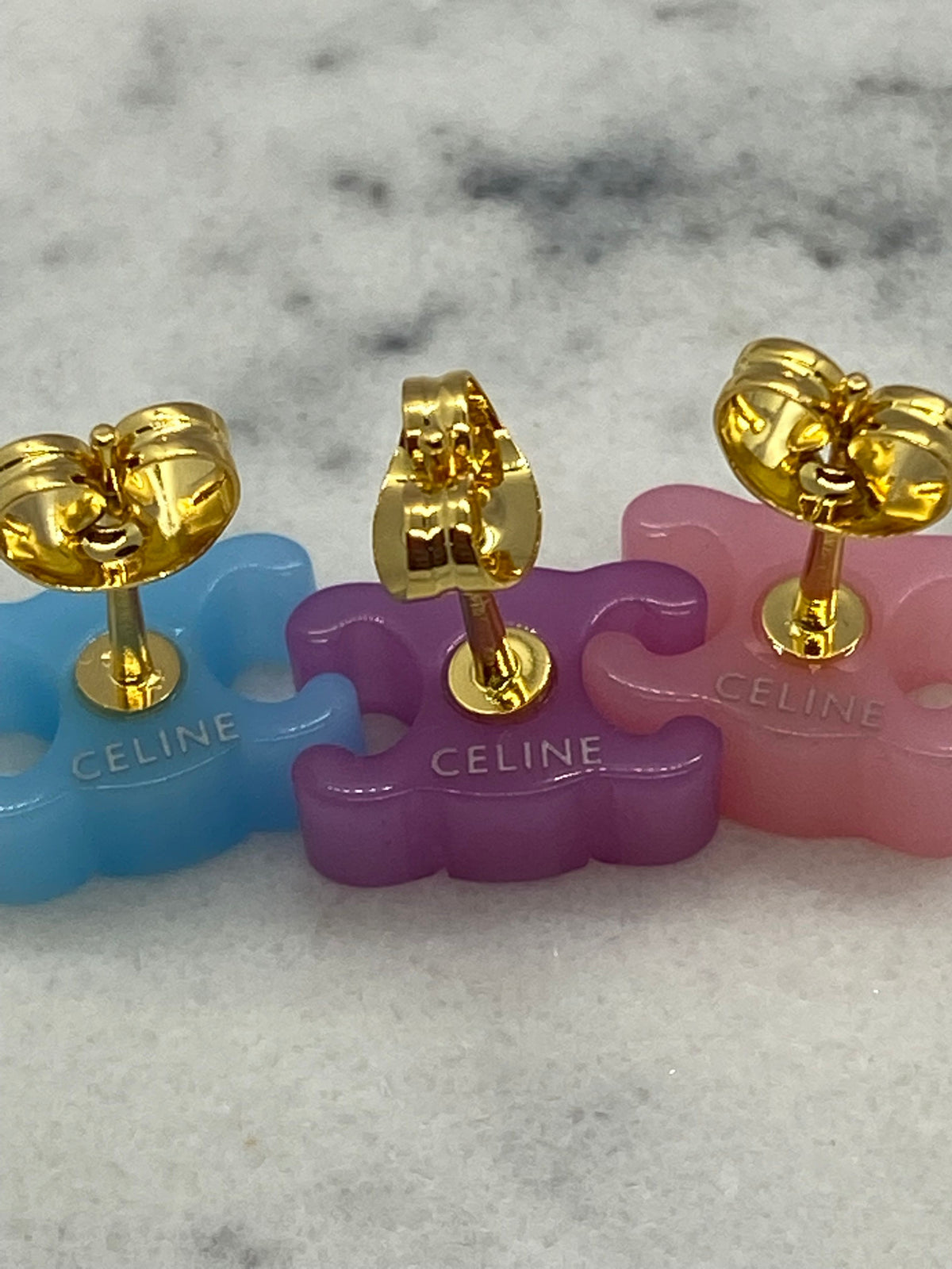 CELINE Set of 3 Colorful Lucite Logo Earrings - Pre owned