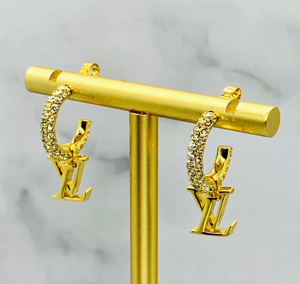 LOUIS VUITTON LV Rhinestone Earrings - USED