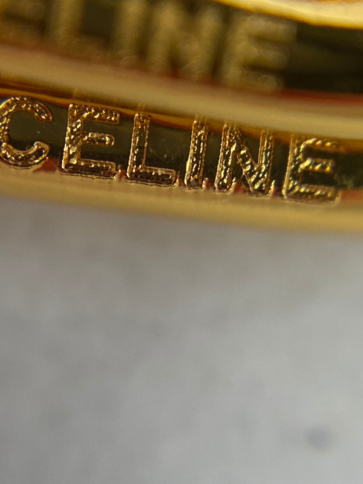 CELINE Gold Tone Monogram Pendant Earrings - Pre owned