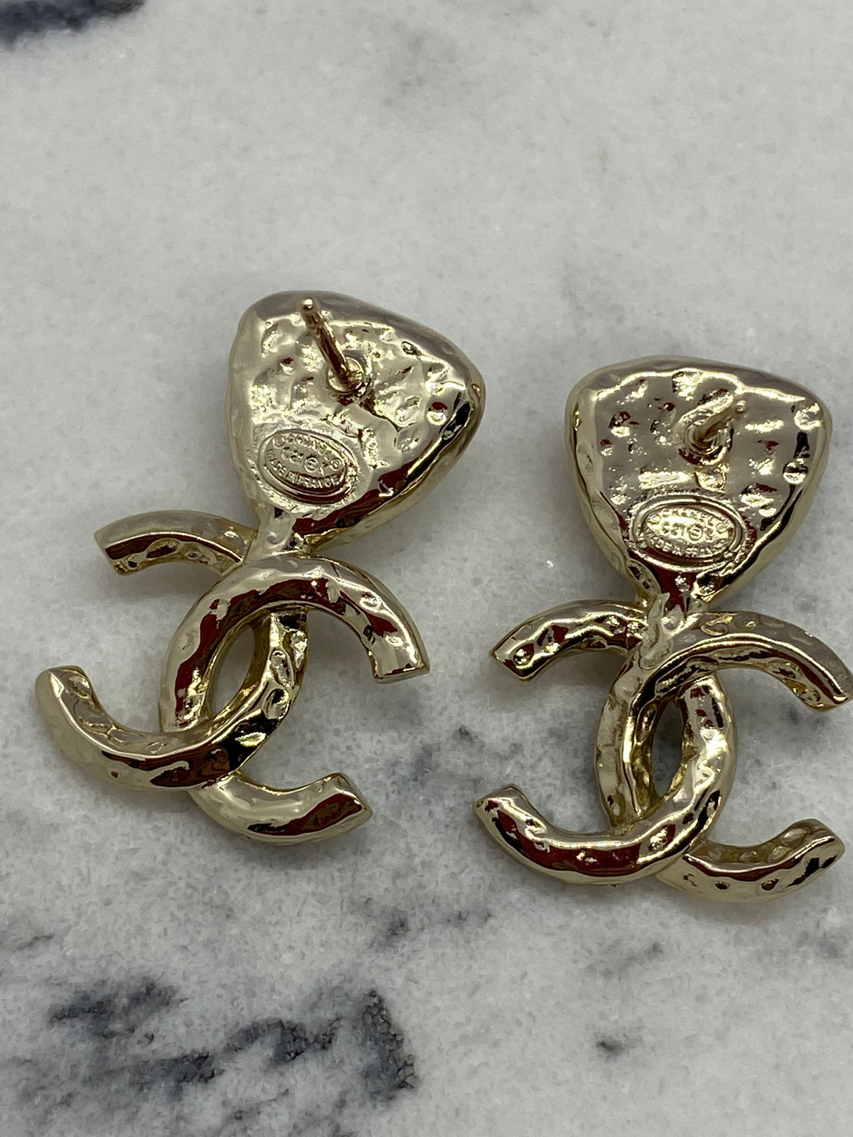 CHANEL CC Gold Tone Pearl Earrings - Pre owned