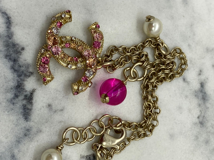 CHANEL CC Pink Rhinestone Charm Bracelet - USED