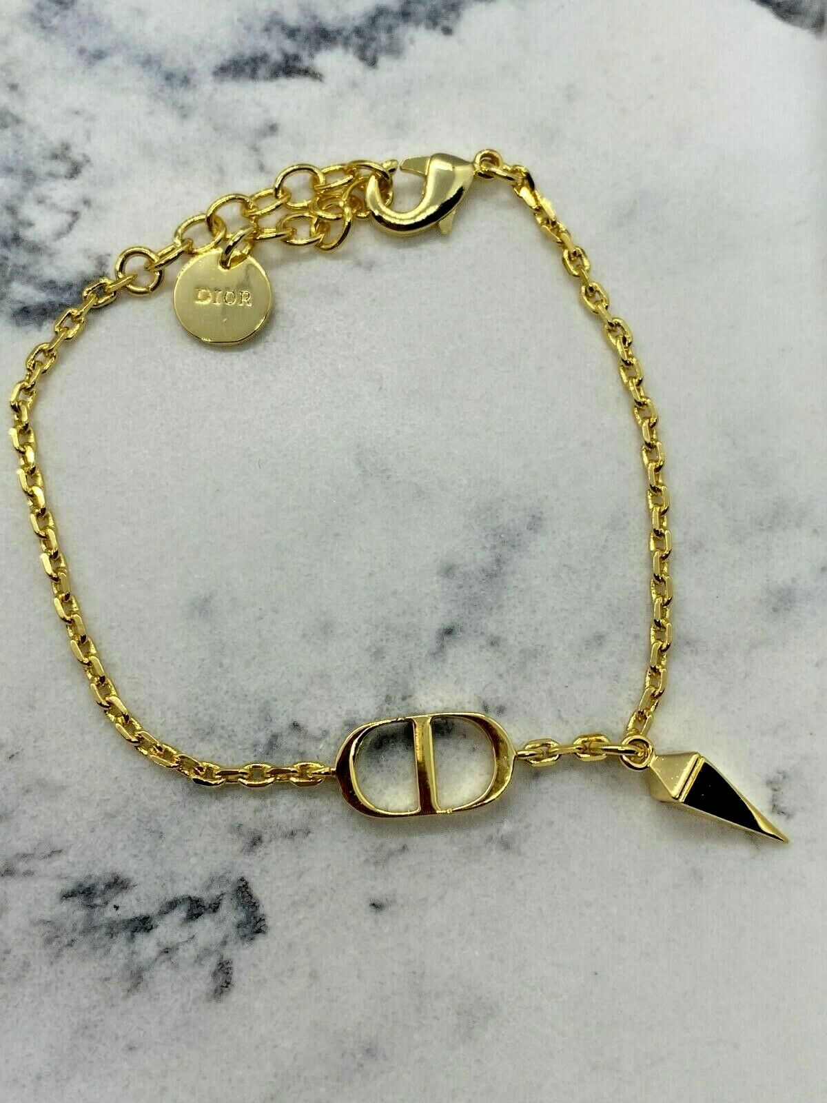 CHRISTIAN DIOR CD Gold Tone Spike Chain Bracelet - USED