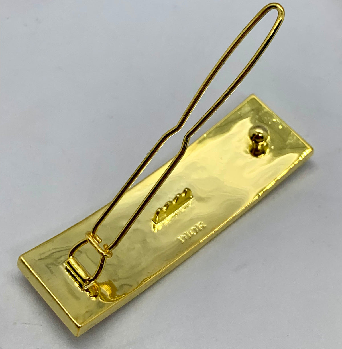 CHRISTIAN DIOR Monogram Gold & White Hair Clip Barrette - Preowned