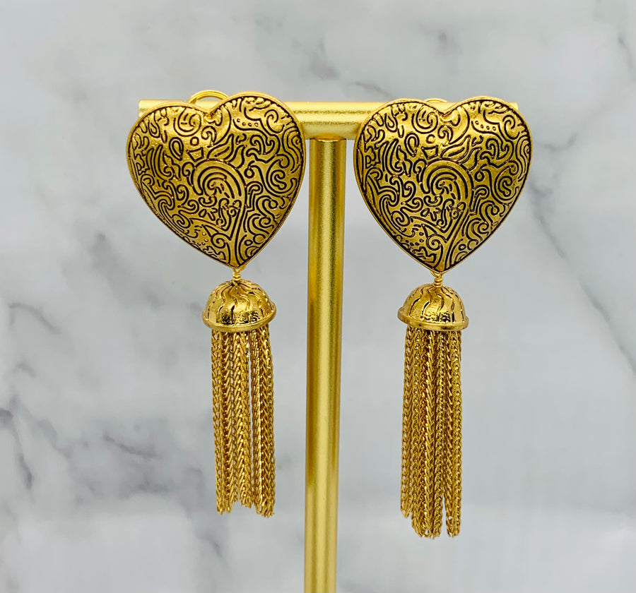 YSL YVES SAINT LAURENT Vintage Heart Tassel Earrings - Pre owned