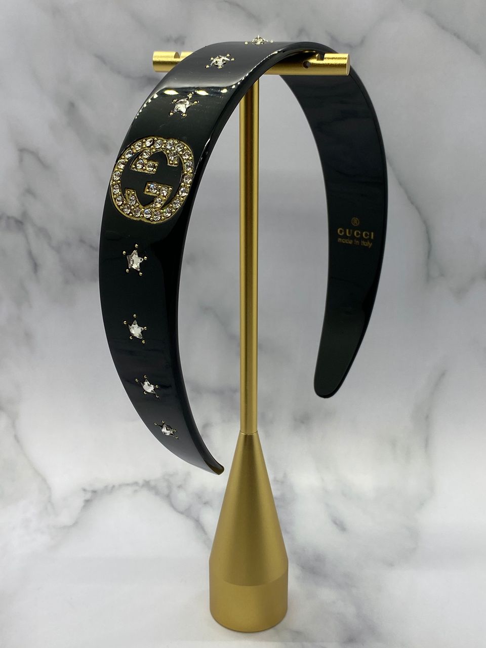GUCCI GG Black Plastic Rhinestone Head band - Pre owned