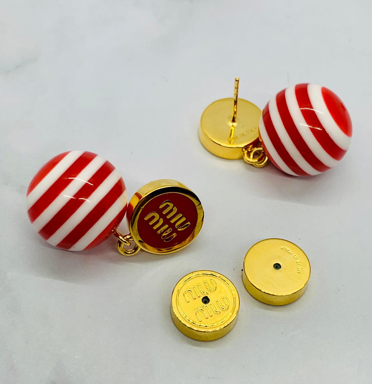 MIU MIU Red Striped Pendant Earrings - Pre owned