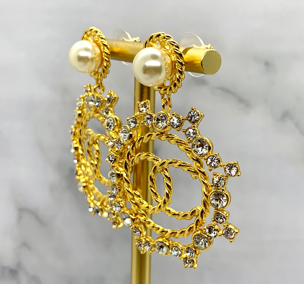 CHANEL CC Rhinestone Pendant Earrings - Pre owned