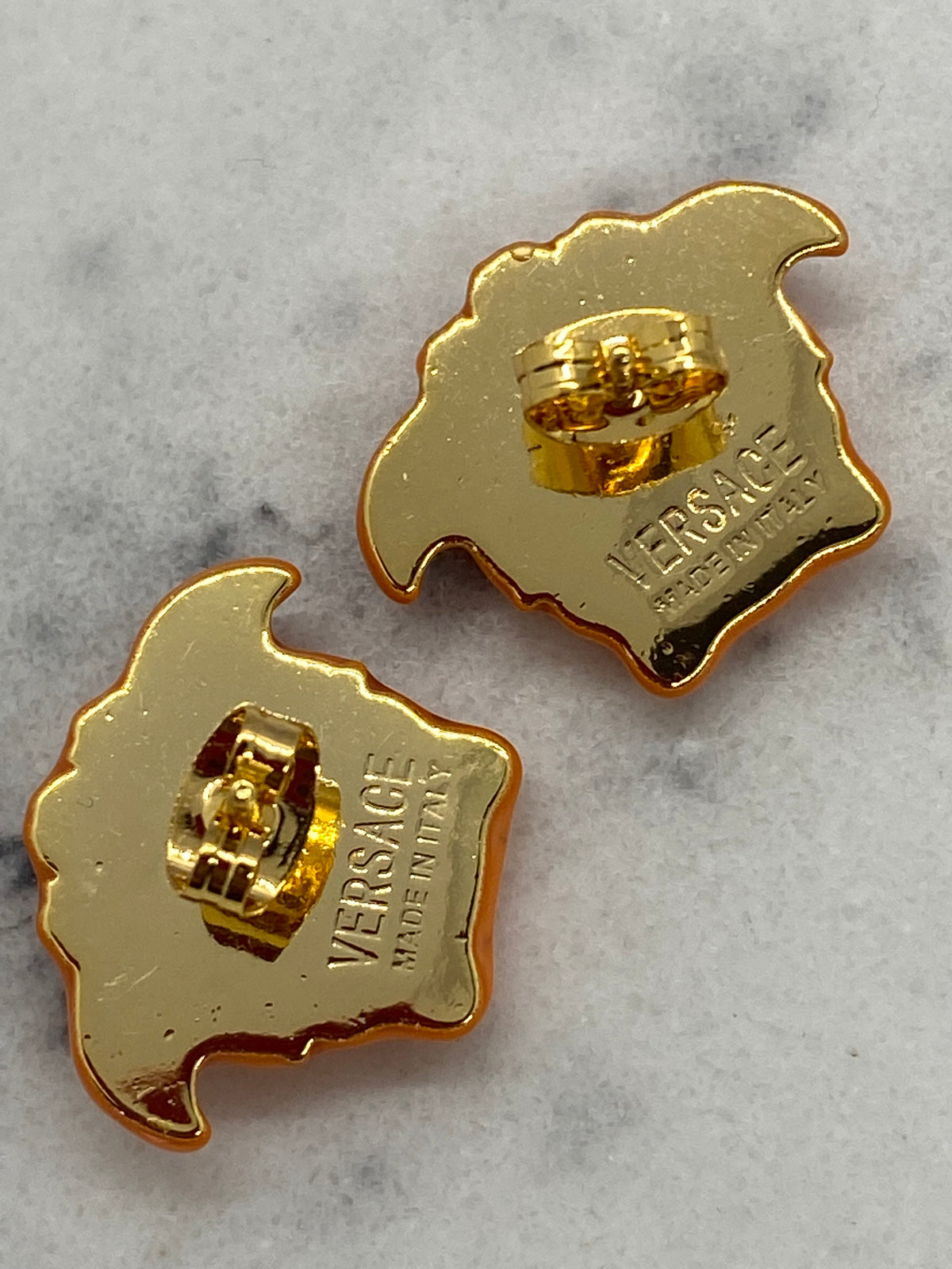 VERSACE Orange Enamel Medusa Earrings - Pre owned