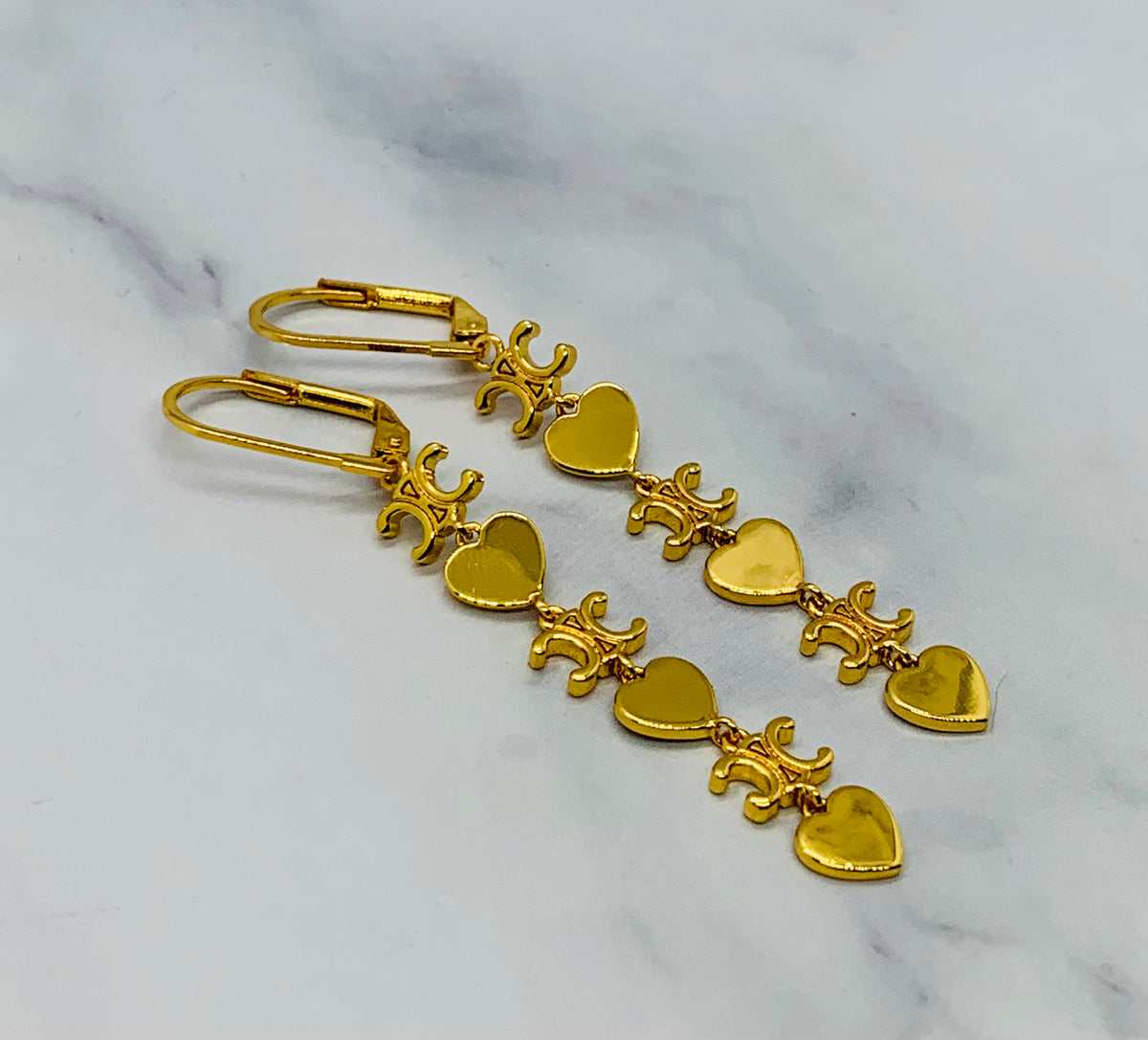 CELINE Monogram Heart Pendant Earrings - Pre owned