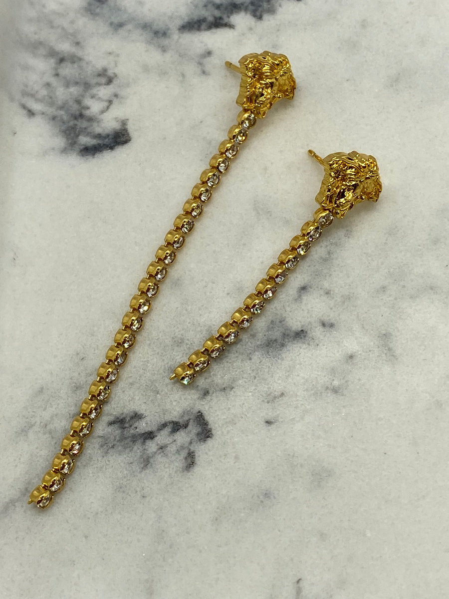 VERSACE Medusa Asymmetric Rhinestone Pendant Earrings - Pre owned