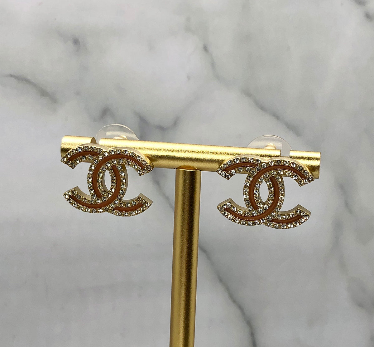 CHANEL CC Caramel Rhinestone Earrings - Pre owned