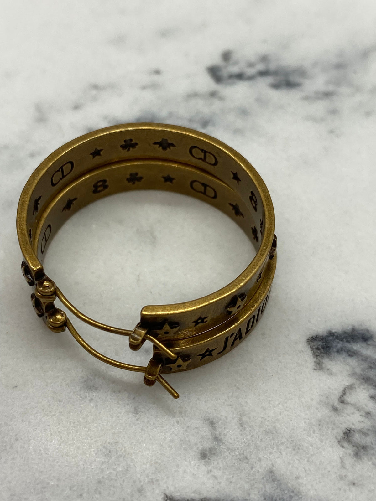 Auth CHRISTIAN DIOR J'Adior Brass Tone Hoop Earrings - Pre owned