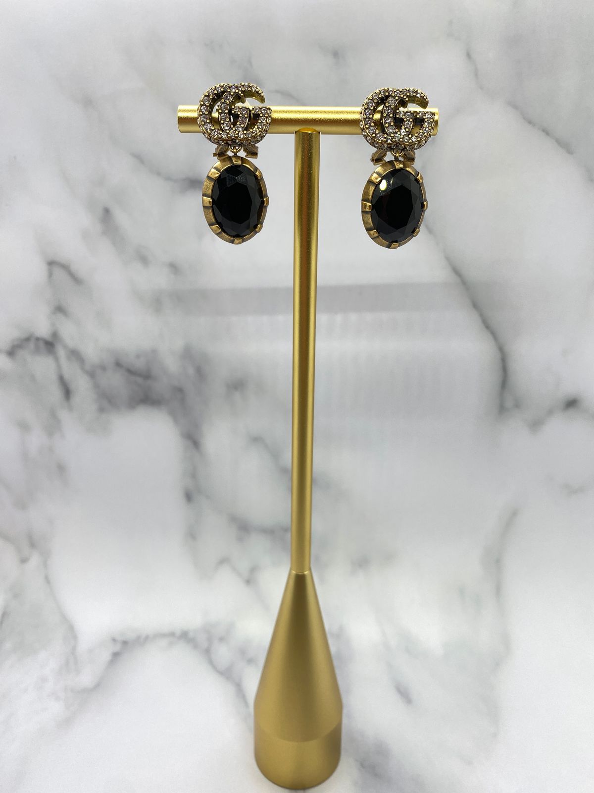 GUCCI GG Black Rhinestone Clip On Earrings