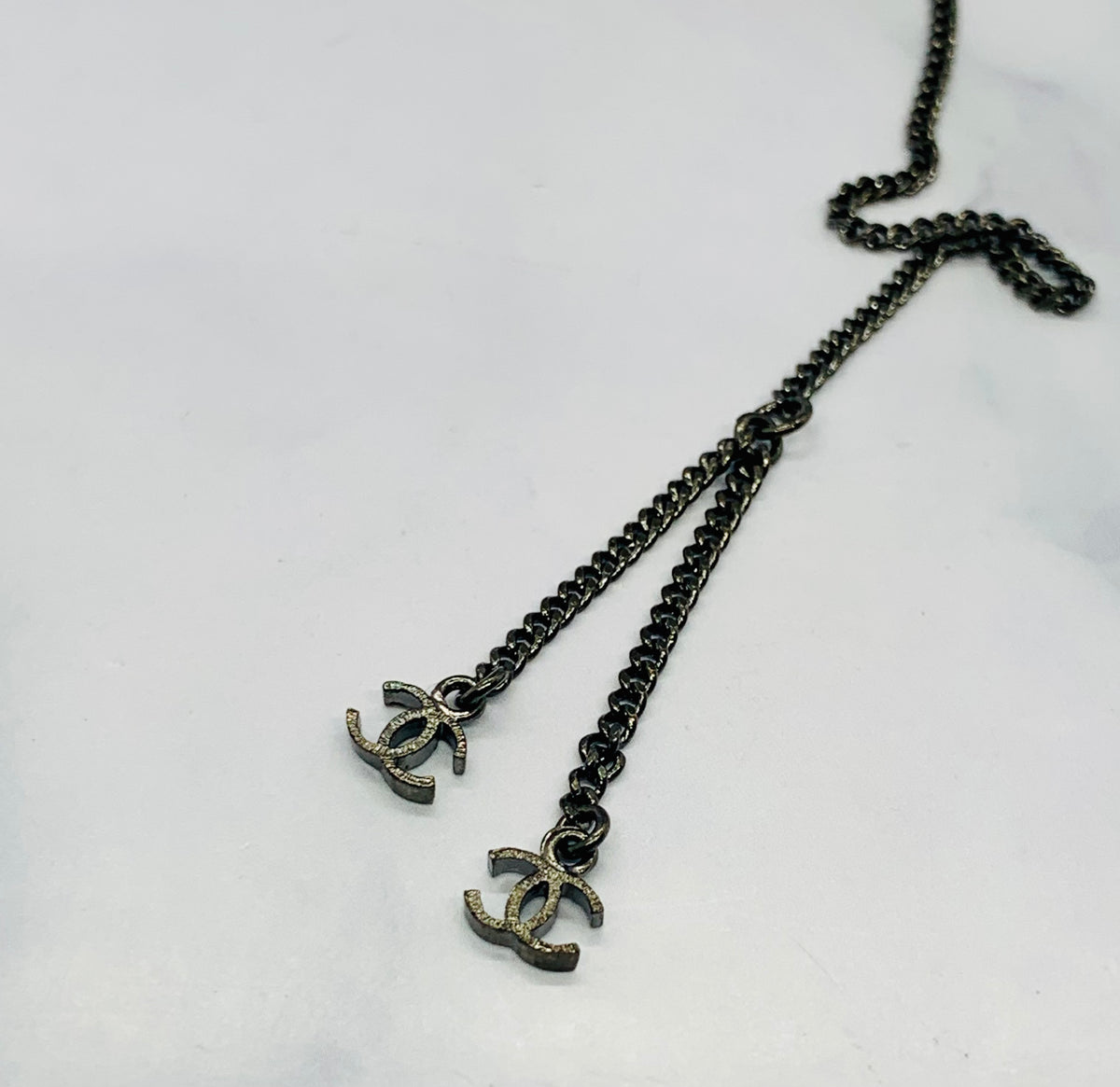 CHANEL CC Rare Black Rhinestone Gun Pendant Necklace - Pre owned