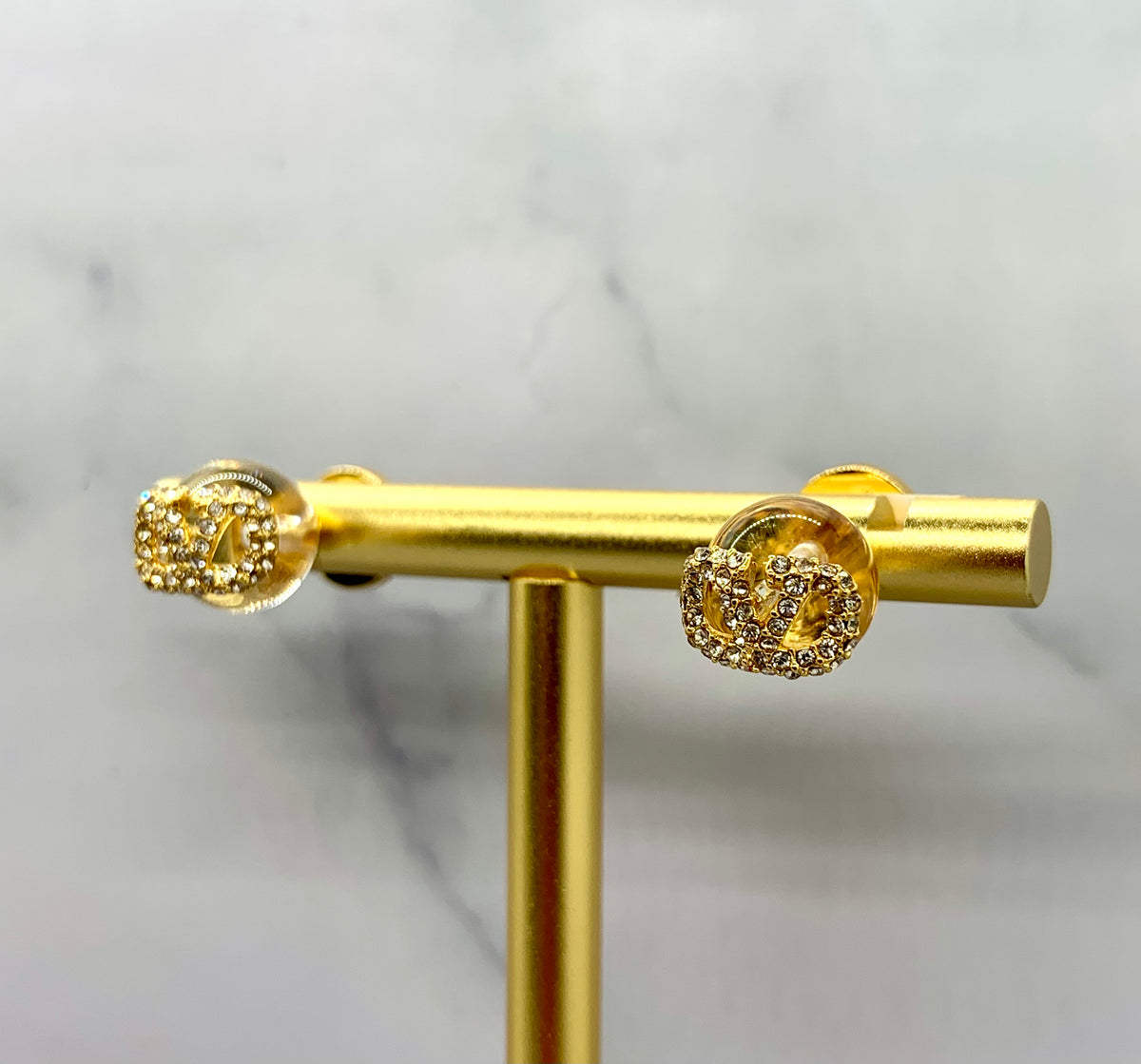 VALENTINO V Clear Rhinestone Earrings - Pre owned