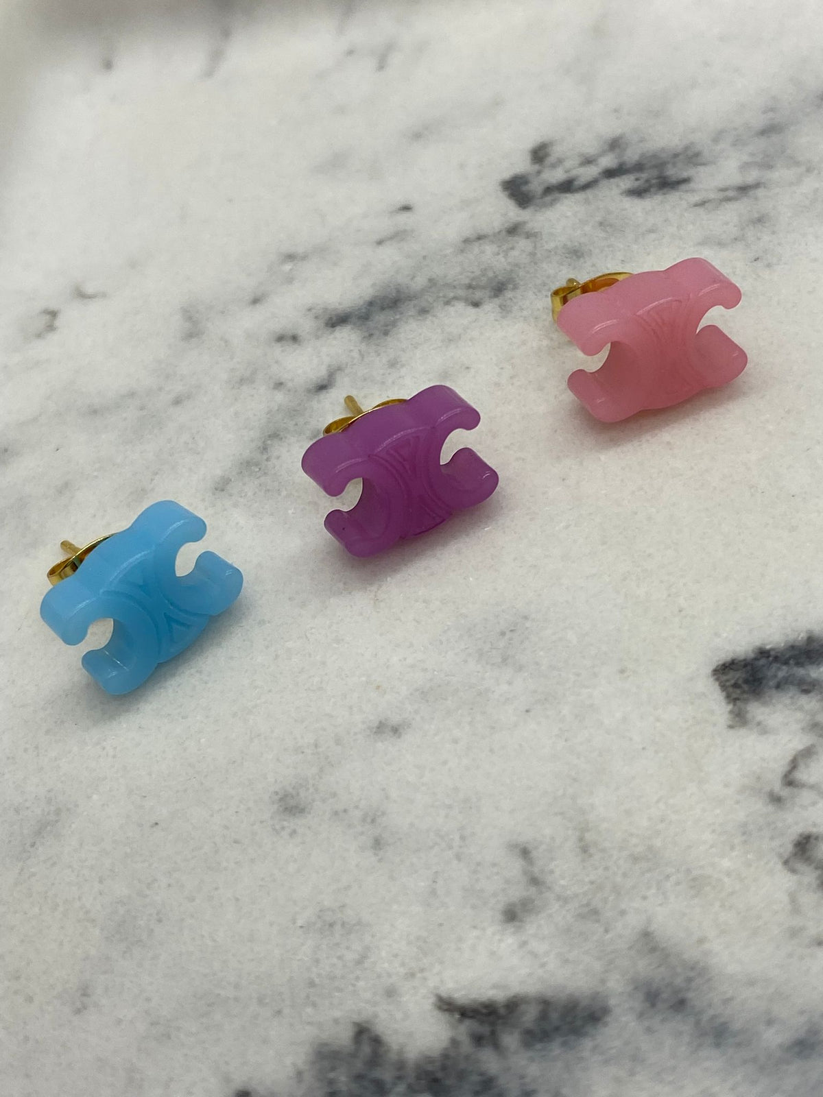 CELINE Set of 3 Colorful Lucite Logo Earrings - Pre owned