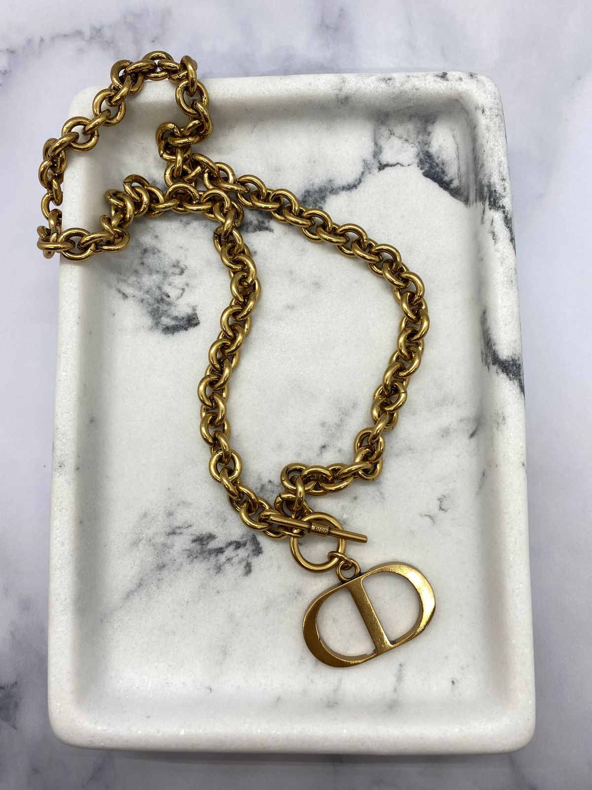 CHRISTIAN DIOR CD Brass Tone Necklace - Pre owned