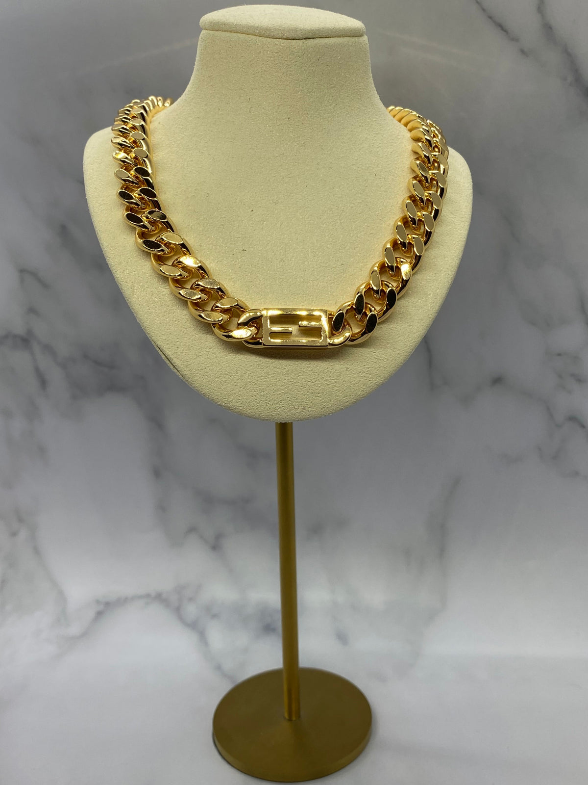 FENDI F Gold Tone Monogram Chain Necklace - Pre owned